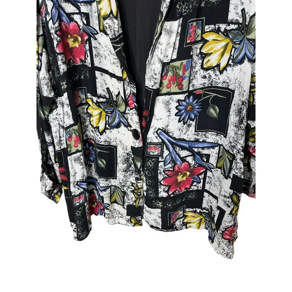 Rosey Tomato MultiColor Abstract Floral Print Button Front Long Sleeve Blazer 16